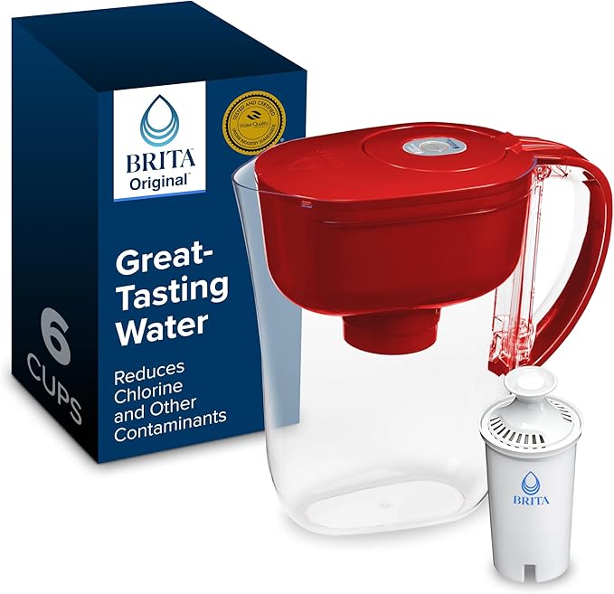 Brita Metro Water Filter Pitcher with SmartLight Change Indicator, BPA-Free, Replaces 1,800 Plastic Water Bottles a Year, Lasts Two Months, Includes 1 Filter, Small - 6-Cup Capacity, Fiery Red by Brita