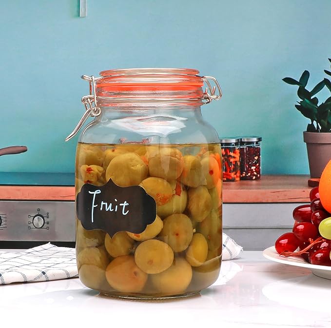 50oz Glass Jars with Clamp Lids,Set of 4,1500ml Square Wide Mouth Mason Jars with Airtight Lids,Large Glass Storage Container with Clip Lid for Kitchen,Flour,Pasta,Beans - Image 4