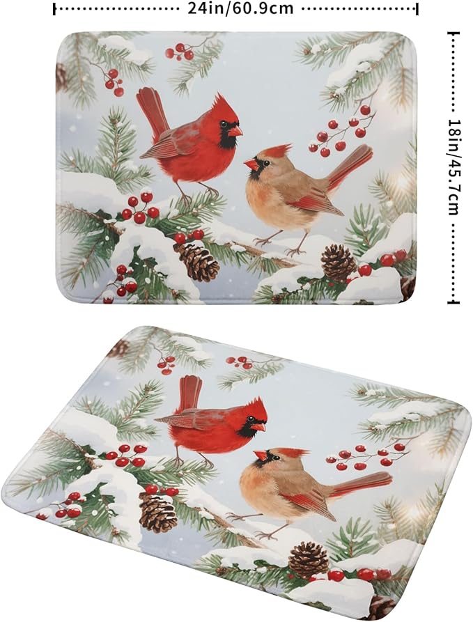 Winter Cardinal Bird Dish Drying Mat for Kitchen Counter 18x24 Christmas Snow Scene Theme Seasonal Absorbent Reversible Microfiber Drying Mats Kitchen Countertop Protector Dishes Drainer Pad - Image 2