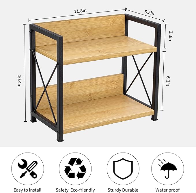 Giikin Countertop Shelf Organizer, 2 Tier Kitchen Spice Rack Organizer for Countertop, Wood Coffee Counter Shelf Organizer for Home (Bamboo, S) - Image 4