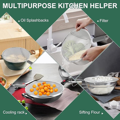 Splatter Screen for Frying Pan - 9.8" 11.4" 13" Stainless Steel Fine Mesh Grease Splatter Guard with Silicone Handle, Hot Oil Splash Guard for Cooking to Prevent Oil Splatter, Safe Cooking - Image 6