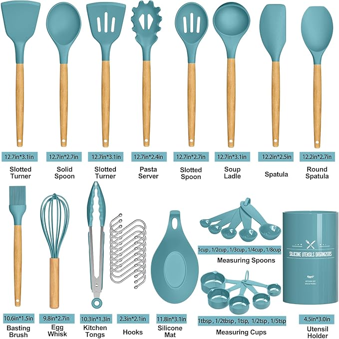 Umite Chef Kitchen Cooking Utensils Set, 33 pcs Non-stick Silicone Utensils Spatula Set with Holder, Silicone Kitchen Gadgets Utensil Set(Dark Blue) - Image 4