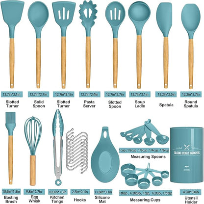 Umite Chef Kitchen Cooking Utensils Set, 33 pcs Non-stick Silicone Utensils Spatula Set with Holder, Silicone Kitchen Gadgets Utensil Set(Dark Blue) - Image 4