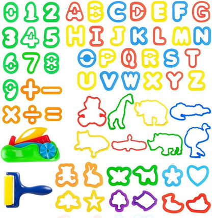 Kids Letter Molds Tools Set，Numeral Various Plastic Animal Molds for Creative Cutting (63 Pieces)