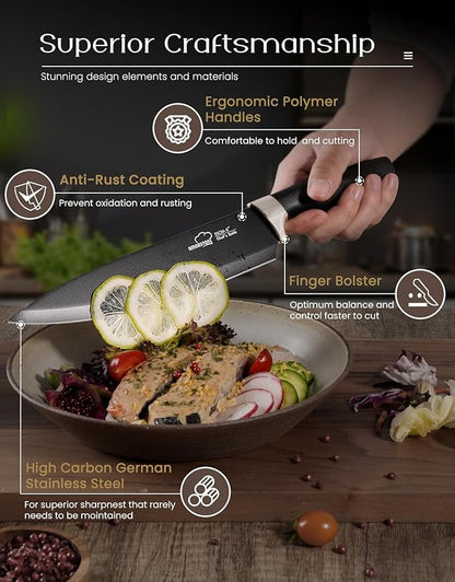 Amorston Knife Set, 15 Pieces Kitchen Knives Set with Block and Built in Sharpener, Dishwasher Safe Knife Block Set, German Stainless Steel Knife Block Set for Home Kitchen Mothers Day Gifts Black - Image 3