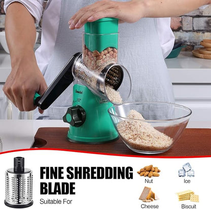 Geedel Rotary Cheese Grater with 3 Interchangeable Blades, Kitchen Mandoline Vegetable Slicer for Fruit, Nuts , Easy to Clean - Image 5