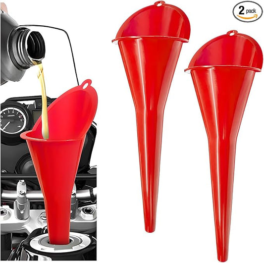 2 PCS Oil Funnel, Plastic Long Neck Multi-Purpose Spill Saver Funnel, Engine Oil Funnels for Filling Oils Gas Water Diesel Fuel Lubricants for Car Motorcycle ATV Boat (Red)
