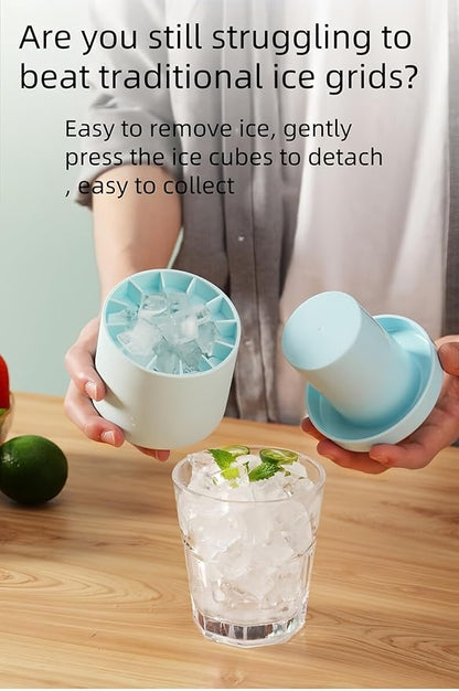 3D Upgraded Silicone Ice Cube Tray with Easy Release-30 Cubes, Leak-Proof&Space-Saving for Freezer,RV,Office-BPA-Free Fast Ice Maker for Drinks,Cocktails, Party (Includes Travel Ice Bucket) (Blue)
