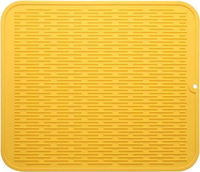 MicoYang Silicone Dish Drying Mat for Multiple Usage,Easy clean,Eco-friendly,Heat-resistant Silicone Mat for Kitchen Counter or Sink,Refrigerator or Drawer Liner Yellow 2XL 24 inches x 18 inches by MicoYang