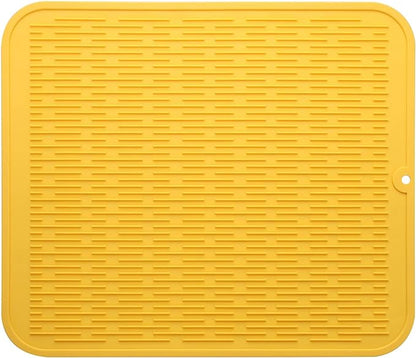 MicoYang Silicone Dish Drying Mat for Multiple Usage,Easy clean,Eco-friendly,Heat-resistant Silicone Mat for Kitchen Counter or Sink,Refrigerator or Drawer Liner Yellow 2XL 24 inches x 18 inches by MicoYang