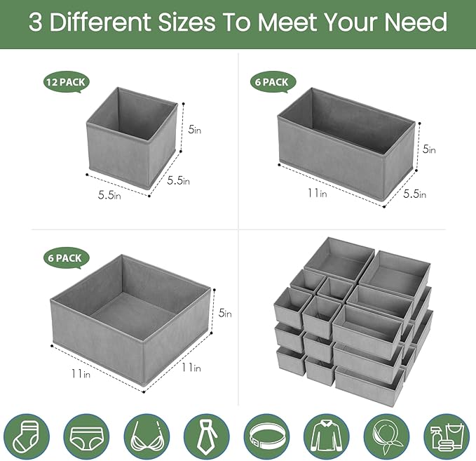 Criusia Drawer Organizer Clothes, 24 Pack Underwear Drawer Organizers, Foldable Closet Organizers and Storage Dresser Drawer Dividers Clothing Organizer for Clothes, Socks, Scarves, Bra, Ties (Grey) - Image 4