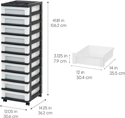 IRIS USA Plastic Drawer Storage Organizer Rolling Cart, with Wheels Casters, 10-Drawers, for Classroom Art Craft Supplies Dresser Closet Bathroom Laundry Room, Black/Pearl - Image 3