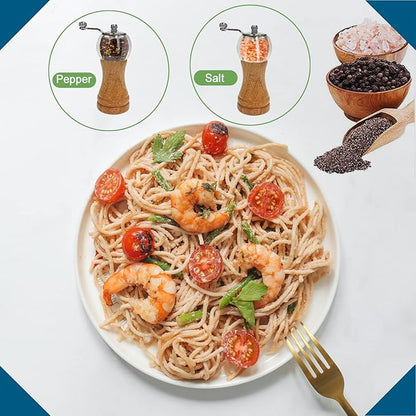 Salt and Pepper Grinder Set Hand Crank Salt and Pepper Mill Classical Wooden Salt Grinder Manual Acrylic Pepper Shaker with Adjustable Coarseness for Home Kitchen (Burlywood 1pcs-6in)