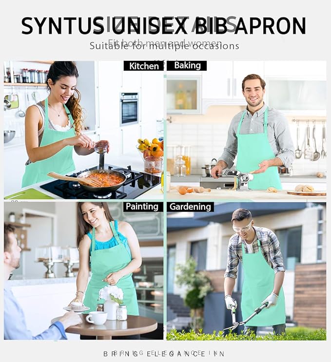 Syntus Apron for Men Women, Adjustable Cooking Kitchen Chef Aprons with 2 Pockets, Cotton/Polycotton/Polyester - Image 7