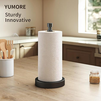 YUMORE Paper Towel Holder Countertop, Black Paper Towel Holder with Weighted Base Non Slip, Standing Paper Towel Roll Holder for Kitchen Bathroom, Stainles Steel (Matte Black) - Image 2