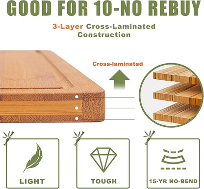 3-Piece Organic Bamboo Cutting Board Set for Kitchen - Carbonized Extra Sturdy Chopping Boards with Juice Grooves - Knife-Friendly Multi-Size (15", 12", 9") for Meat & Veggies - Housewarming Gift Box - Image 6