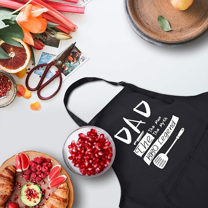 Rosoz Funny Black Chef Aprons for Men, Dad BBQ Legend, Adjustable Kitchen Cooking Aprons with Pocket Waterproof Oil Proof Father’s Day/Birthday