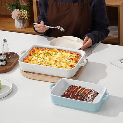 Family of chefs casserole dishes set for oven, 2Pcs rectangular baking dish, Durable Lasagna & cake for kitchen, Non-stick ceramics bakeware with handle, Microwave & Dishwasher safe.