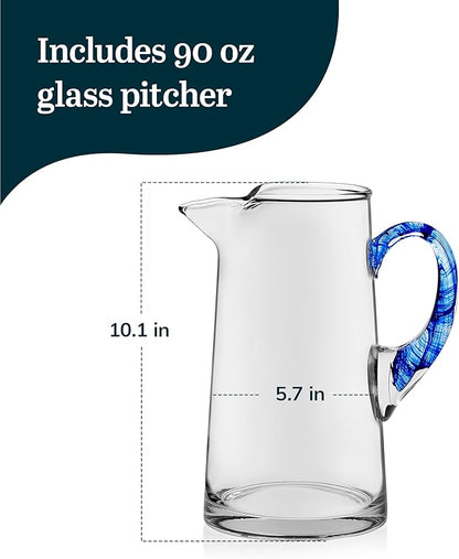 Libbey Cabos Large Glass Pitcher, 90 Oz Handcrafted Glass Water Pitcher with Spout and Blue Handle, Artisan-Inspired Water Carafe for Tables, Kitchen - Image 3