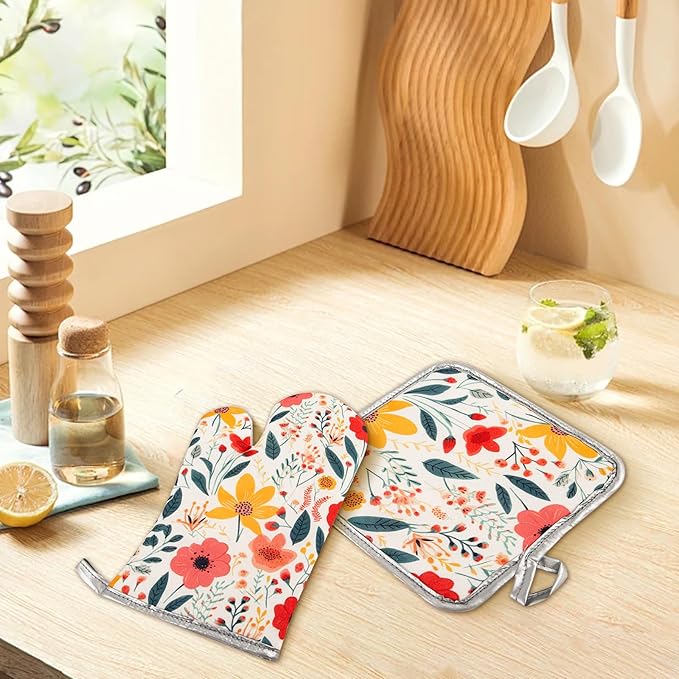 5 Pcs Kitchen Stuff Accessories, Kitchen Oven Mitts and Pot Holders Sets with Cooking Kitchen Aprons for Women,Gifts for Women