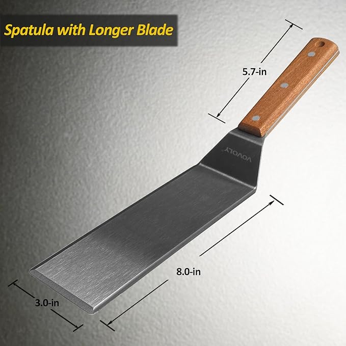 Stainless Steel Metal Spatula, Long Griddle Spatula, Hamburger Smasher Turner Scraper - Pancake Flipper - BBQ Turner and Flat Top Griddle Fliiper - Commercial Grade,3x8 inch - Image 2