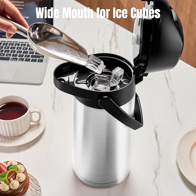 PARACITY Upgraded Airpot Coffee Carafe with Double Pump, Stainless Steel Drink Dispenser for Hot/Cold Beverage with Lazy Susan Base for Hot Cocoa for Parties (Stainless steel color, 64.2 Ounces)