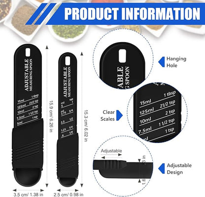 6 Pcs Adjustable Measuring Spoon Plastic Tablespoon and Teaspoon Set Baking Cooking Spoon Set for Chef Measuring Metering Kitchen Dry Liquid Ingredients Powder, 2 Sizes(Black) - Image 2