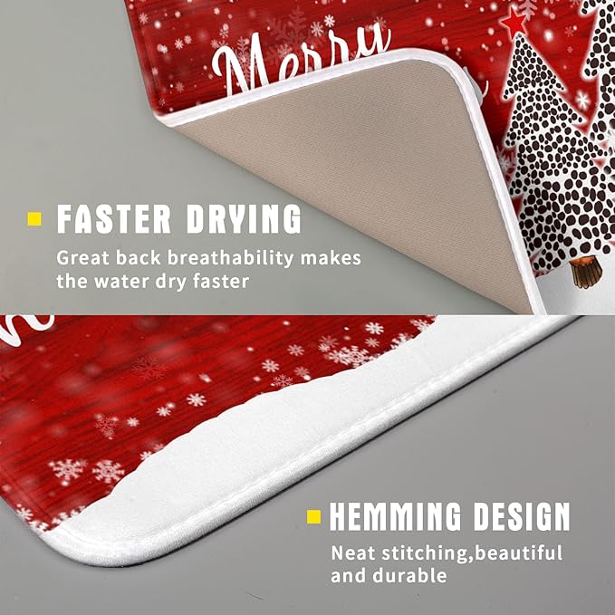 Merry Christmas Tree Red Dish Drying Mat for Kitchen Counter,Winter Snowflake Pine Drying Mat 16 x 18 Inch with Absorbent Reversible Microfiber Dish Drying Pad for Coffee Bar - Image 3