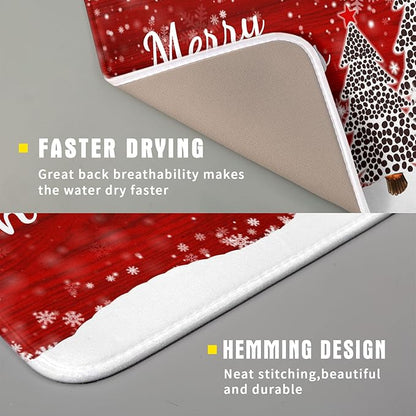 Merry Christmas Tree Red Dish Drying Mat for Kitchen Counter,Winter Snowflake Pine Drying Mat 16 x 18 Inch with Absorbent Reversible Microfiber Dish Drying Pad for Coffee Bar - Image 3