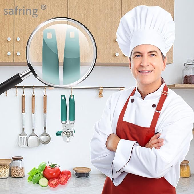 Safring Can Opener Manual, Handheld Strong Heavy Duty Stainless Steel Can Opener, Comfortable Handle, Sharp Blade Smooth Edge, Can Openers with Multifunctional Bottle Opener, Aqua Sky - Image 7
