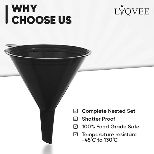 Funnels for Kitchen Use – Black Set in 4 Sizes (122, 101, 76 & 50mm) | Durable, Non-Toxic Food Grade Plastic – Ideal for Filling Bottles, Jars & Containers | Perfect for Kitchen, Garage & Labs - Image 6