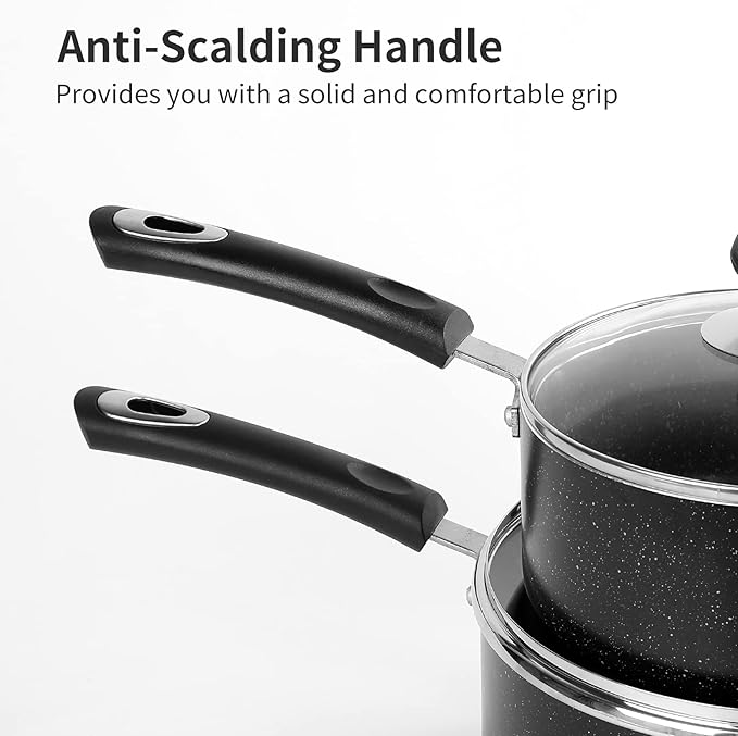 Nonstick Saucepan Set with Lid, Non Stick 2Qt & 3Qt Sauce Pan Set with Glass Lid Small Pot for Home Kitchen - Image 3