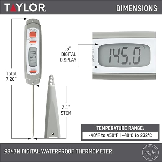 Taylor 9847 Waterproof Digital Instant Read Meat Food Grill BBQ Kitchen Cooking Thermometer, Comes with Sleeve Extender and Lanyard - Image 4