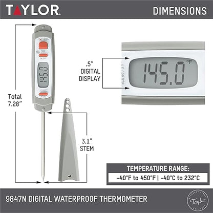 Taylor 9847 Waterproof Digital Instant Read Meat Food Grill BBQ Kitchen Cooking Thermometer, Comes with Sleeve Extender and Lanyard - Image 4