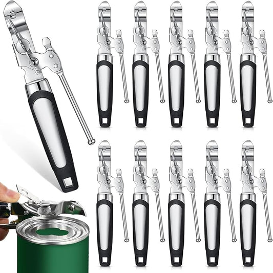 Gisafai 10 Pcs Can Opener Manual Bulk Smooth Edge with Sharp Blade and Soft Non Slip Grip Handle Heavy Duty Handheld Safety Can Opener, Black and Silver by Gisafai