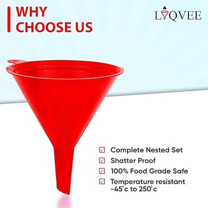 Funnel for Kitchen Use – Red Set in 4 Sizes (122, 101, 76 & 50mm) | Durable, Non-Toxic Food Grade Plastic – Ideal for Filling Bottles, Jars & Containers | Perfect for Kitchen, Garage & Labs - Image 4