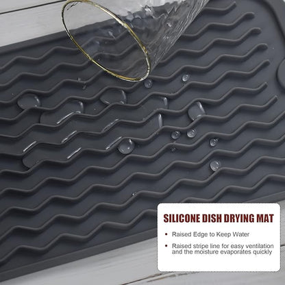 Silicone Dish Drying Mat, Non-Slip Easy Clean Sink Mat Large Heat-resistant Dish Drainer Mat for Kitchen Counter, Sink, Refrigerator or Drawer liner (12" x 6", GREY) - Image 4