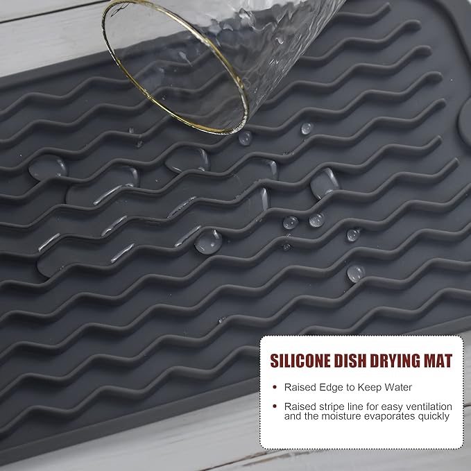 Silicone Dish Drying Mat for Multiple Usage, Easy clean, Eco-friendly, Heat-resistant Dish Drainer Mat for Kitchen Counter,Sink,Refrigerator or Drawer liner (12" x 6", White) - Image 4