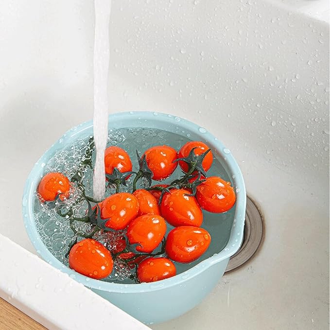 Set of 3 Mixing Bowls with Pour Spout-Nesting Design Saves Space - Non-Slip, BPA Free, Dishwasher Safe Plastic - Kitchen Cooking and Baking Supplies (Blue Grey white) - Image 6