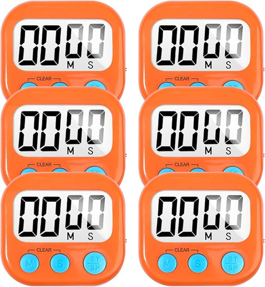 6 Pack Digital Kitchen Timer for Cooking Big Digits Loud Alarm Magnetic Backing Stand Cooking Timers for Baking Orange by AOUCE