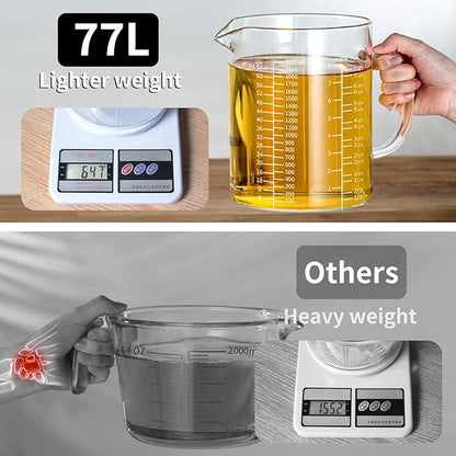 77L Glass Measuring Cup, [Insulated handle, V-Shaped Spout], High Borosilicate Glass Measuring Cup for Kitchen or Restaurant, Easy To Read, 2000 ML (2 Liter, 8 Cup) - Image 3