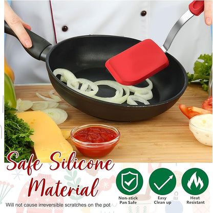 Silicone Cookie Spatula Turner 2 Pack Mini Brownie Spatula Flexible Kitchen Small Silicone Turner for Nonstick Cookware Heat Resistant No Scratch Flipper for Egg Pancake(Red, Green) - Image 2