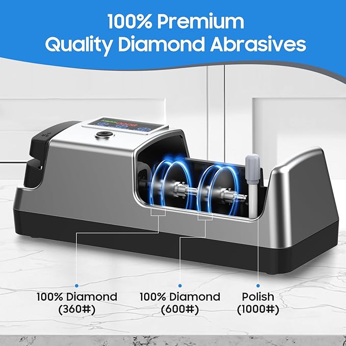 5-in-1 Electric Knife Sharpener for Kitchen Knives, with 100% Diamond Abrasives, 3 Adjustable Speeds, Quickly Sharpening for Straight/Serrated/Kitchen Knives, Scissors - Image 3