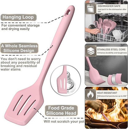 Silicone Cooking Kitchen Utensil Set, AIKKIL 43 Pcs Pink Cooking Utensils Set, Turner, Tongs, Spoon, Spatula, Kitchen Gadgets Tools Set For Nonstick Cookware, Heat Resistant (Dishwasher, BPA Free) - Image 3