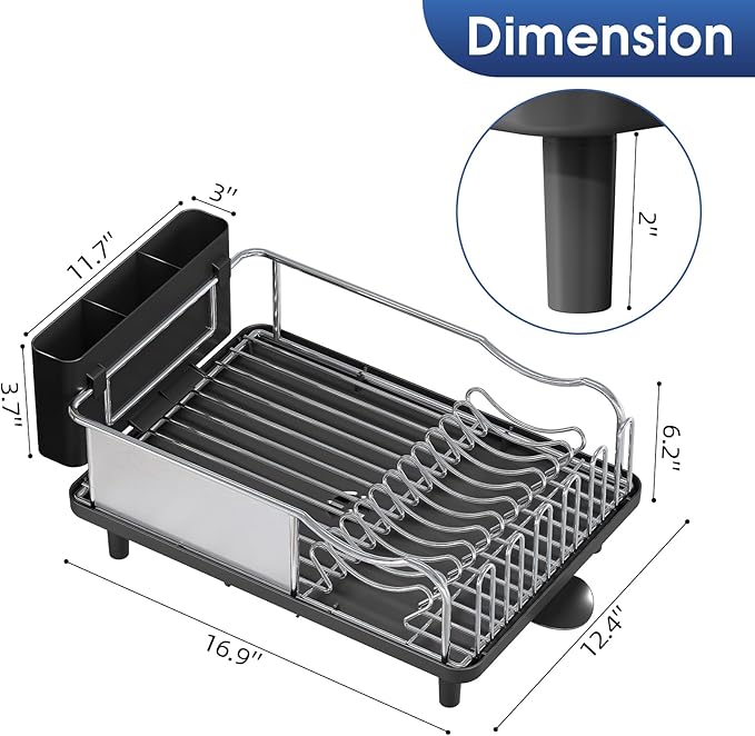Urackify Stainless Steel Dish Drying Rack - Large Capacity Kitchen Counter Organizer with Drain Board, Utensil Holder & Detachable Cup Shelf, Surgical-Grade Rust-Proof Dish Drainer, Easy Assembly - Image 7
