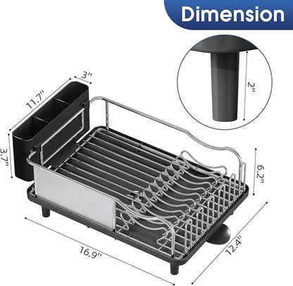 Urackify Stainless Steel Dish Drying Rack - Large Capacity Kitchen Counter Organizer with Drain Board, Utensil Holder & Detachable Cup Shelf, Surgical-Grade Rust-Proof Dish Drainer, Easy Assembly - Image 7