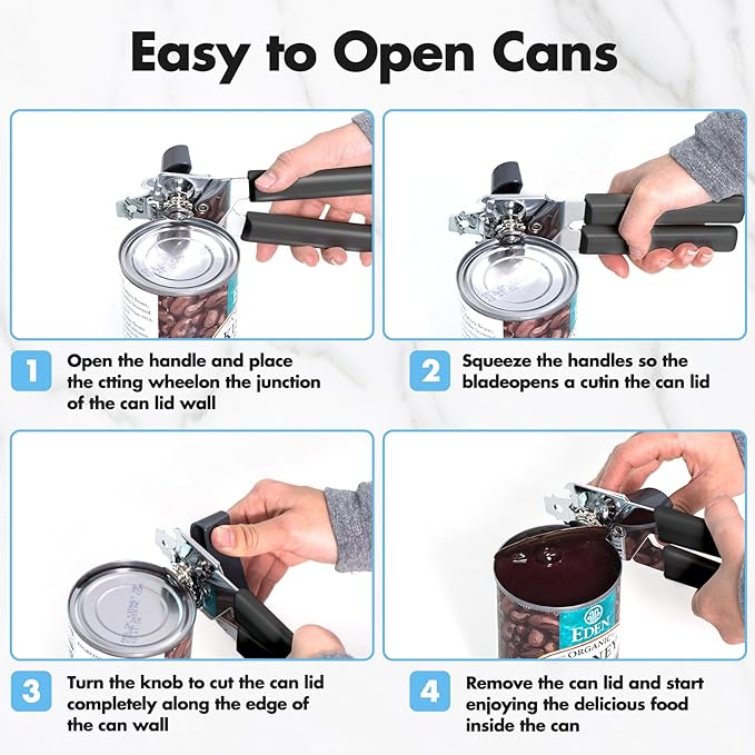 Can Opener Manual, COKORA Can Openers Hand Held with Comfort Anti-Slip Handles, Heavy Duty Stainless Steel Can Opener Smooth Edge and Bottle Openers, Easy Turn Can Openers for Seniors, Kitchen, Gray - Image 3