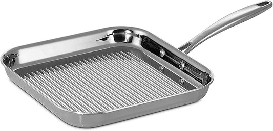Tramontina Signature Tri-Ply Clad Stainless Steel 11-Inch Square Grill Pan, Induction-Ready, Dishwasher-Safe, NSF-Certified, Made in Brazil by Tramontina