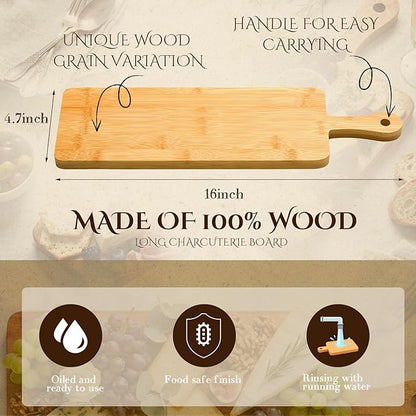 Nuenen 6 Pcs Wood Cutting Board with Handle 16.1 x 4.7 Inch Acacia Bamboo Wooden Serving Kitchen Chopping Boards for Pizza, Bread, Cheese, Charcuterie, Fruit, Vegetables(Narrow Bamboo) - Image 2