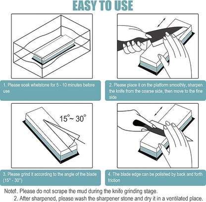 Premium Whetstone Knife Sharpening Stone 2 Side Grit 400/1000 Waterstone & Honing Stones - Whetstone Knife Sharpener - NonSlip Rubber Base for Kitchen Knife Sharpener Stone
